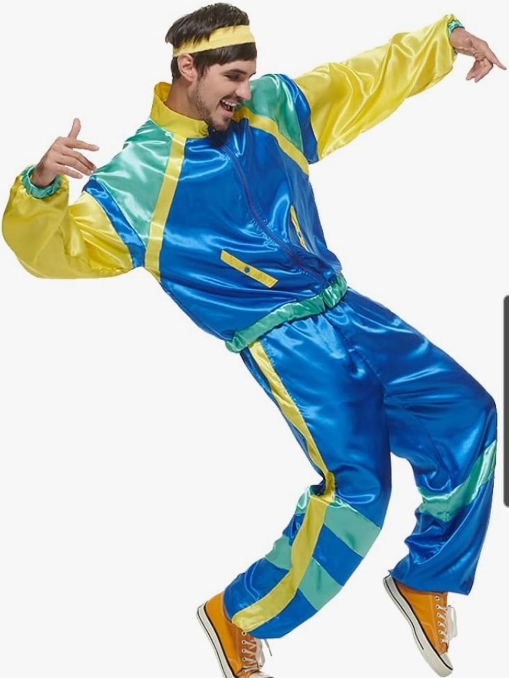Men's 80's  Dance Track Suit Jacket & Pants - Blue & Yellow Size Med